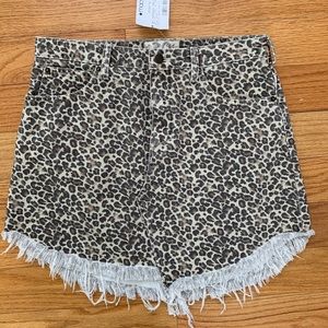 Free People Leopard Denim Skirt